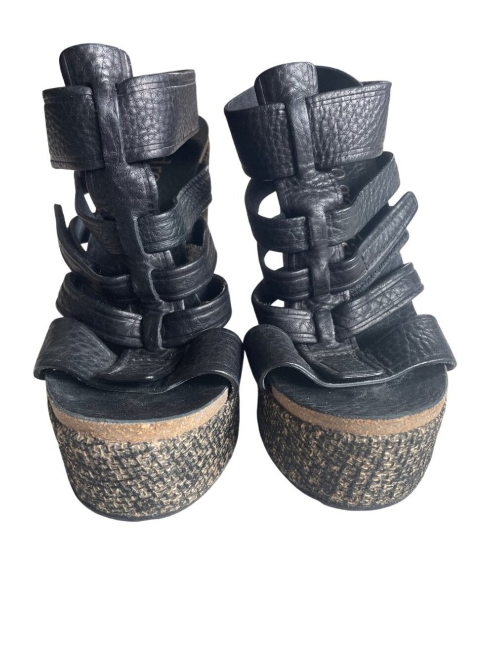 Pedro Garcia Taylin Texture Tweed Wedge Gladiator Leather Sandals Women's 38 7.5 - Picture 2 of 10